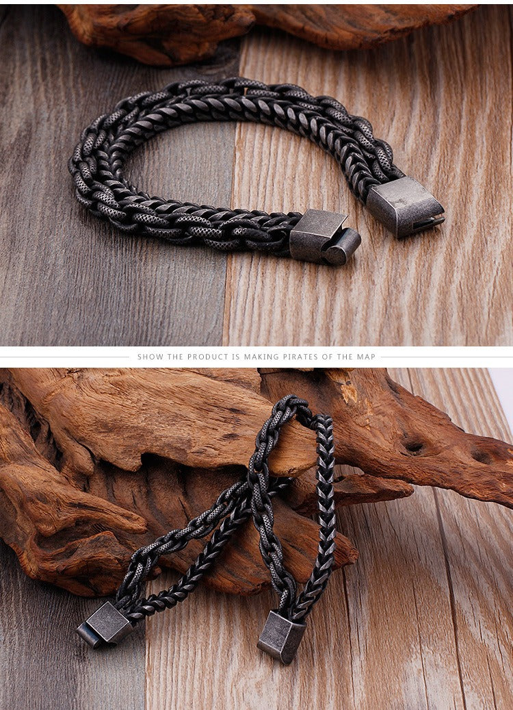 Kemstone Double Layer Chain Bracelet – 13mm Stainless Steel Punk Biker Jewelry for Men | KB91534-BD