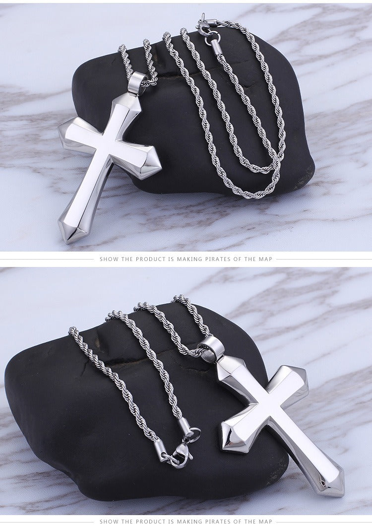 Kemstone Titanium Steel Cross Pendant Necklace – Urban Minimalist Chain for Men’s Streetwear & Gothic Style KP58578-BD