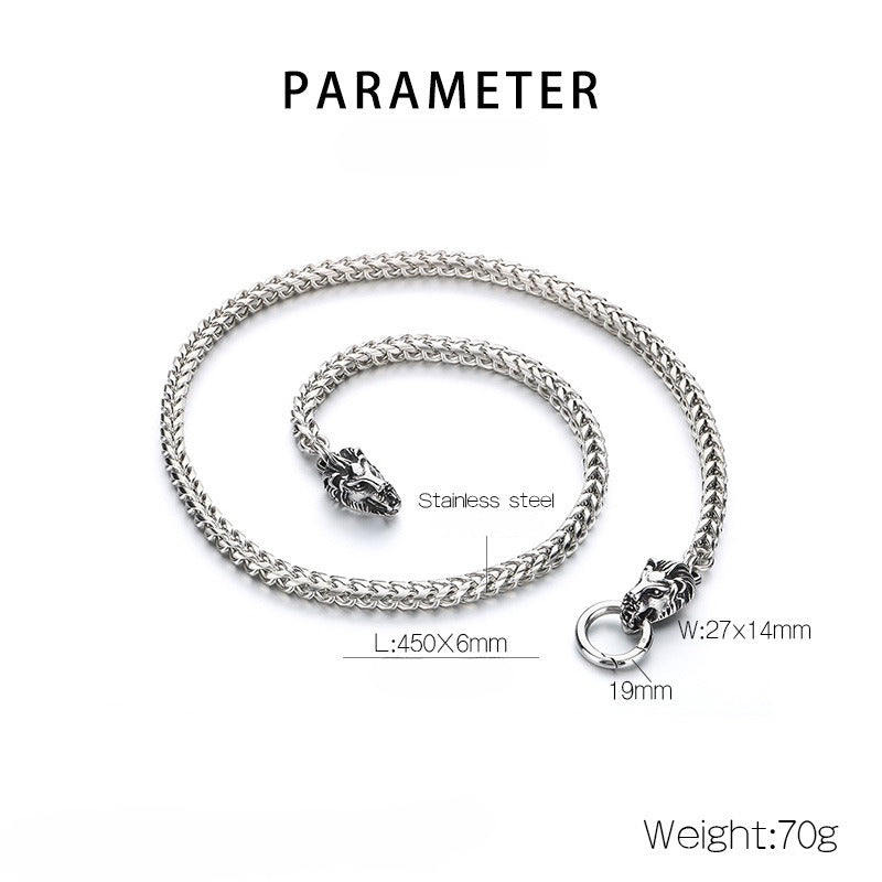 Kemstone Dragon & Skull Clasp Chain Necklace β 6mm Stainless Steel Viking Punk Style KN290995-Z