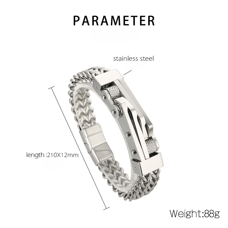 Kemstone Raw Edge Titanium Steel Motorcycle Chain Bracelet - Rock & Hiphop Style Dual-Sided Design for Urban Rider KB164180-KFC