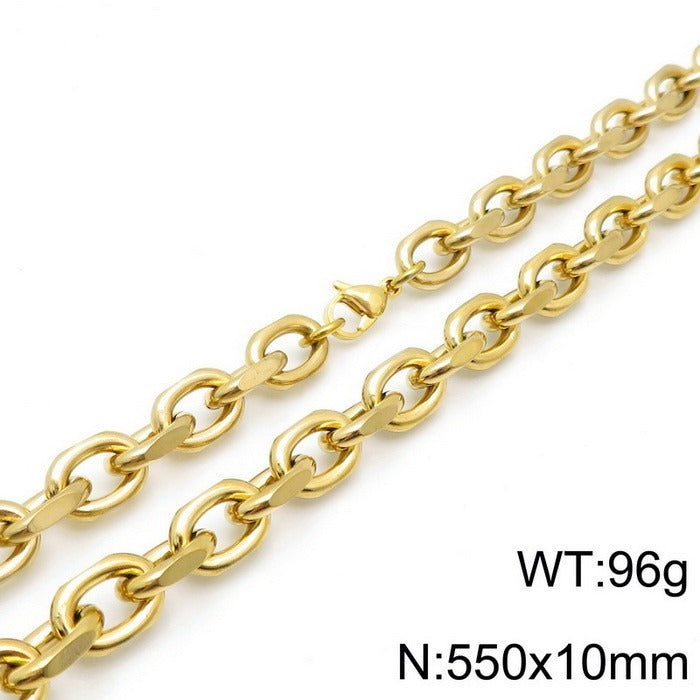 Kemstone Matte Stainless Steel O-Link Chain Set – Gothic Rock Choker & Bracelet for Men’s Urban Streetwear KS138454-Z