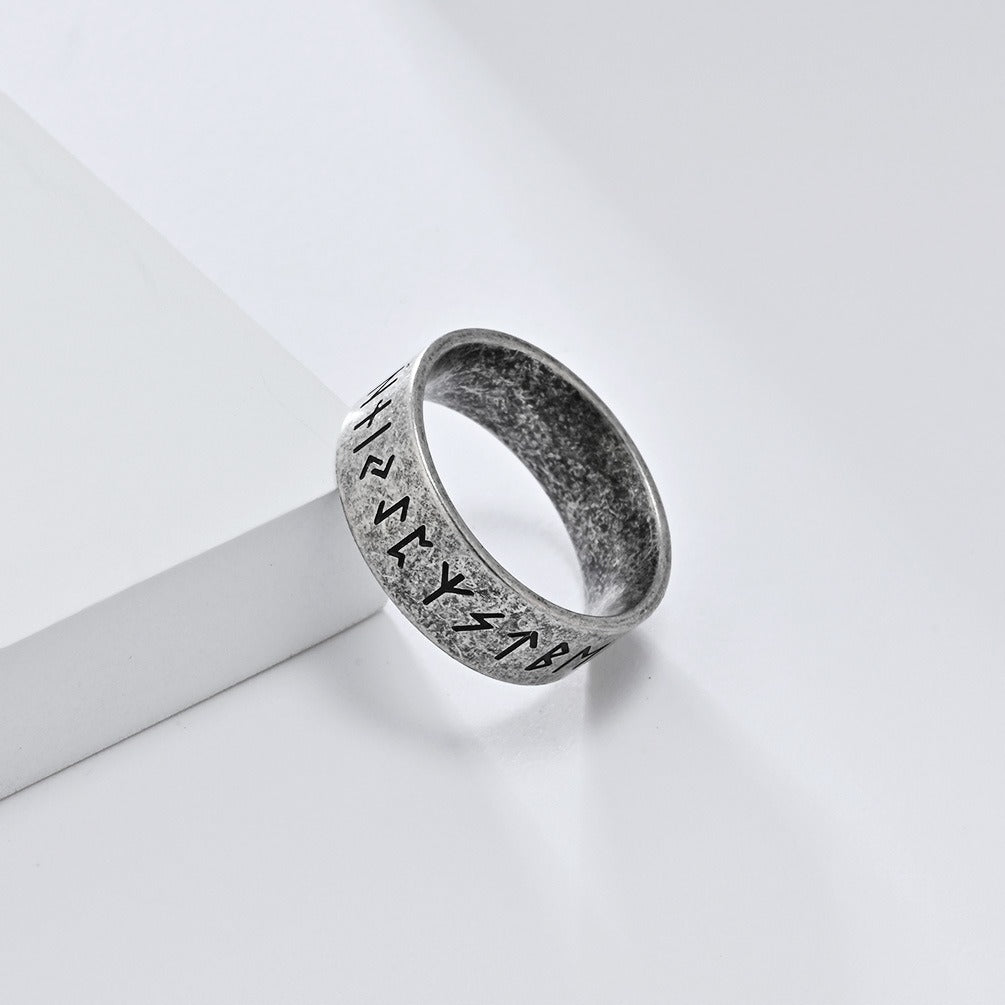 Kemstone Men’s Titanium Steel Viking Rune Ring – Vintage Norse Style K-R916