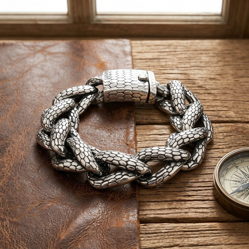 Kemston Titanium Steel Snake Scale Cuban Chain Bracelet for Men Heavy Punk KB213358-KJX