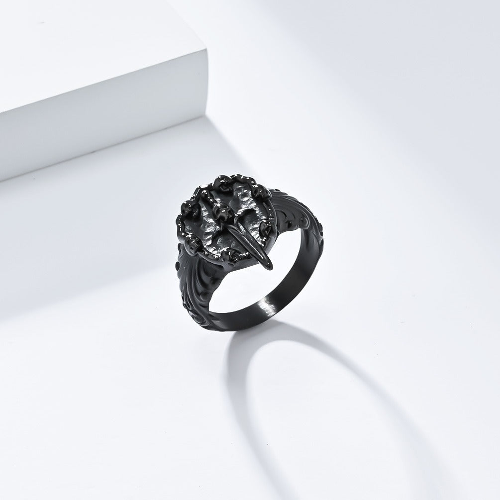 Kemstone Titanium Steel Skull Sword Ring – Gothic Vintage Band K-R830