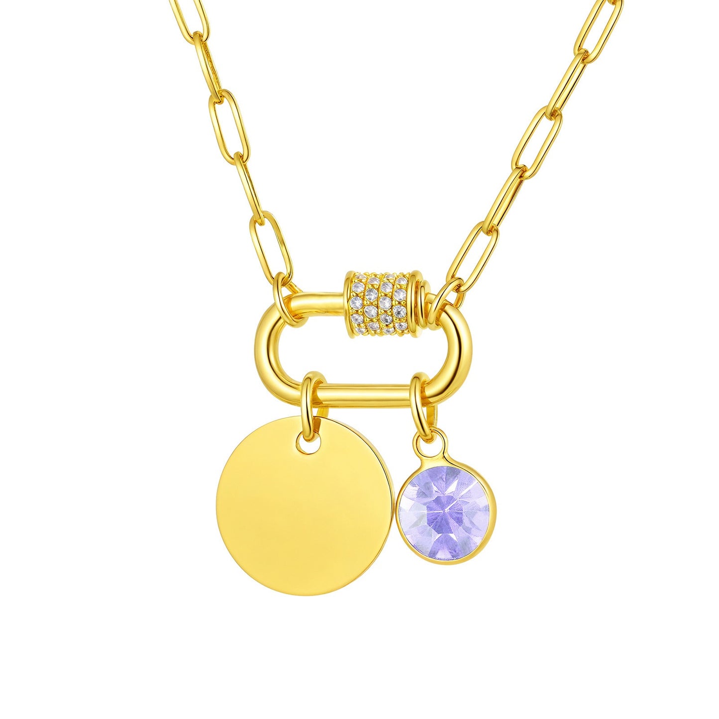 Cadena de eslabones cuadrados de acero inoxidable Kemstone con colgante de piedra de nacimiento del zodíaco - Collar minimalista dorado para mujer NC-2181
