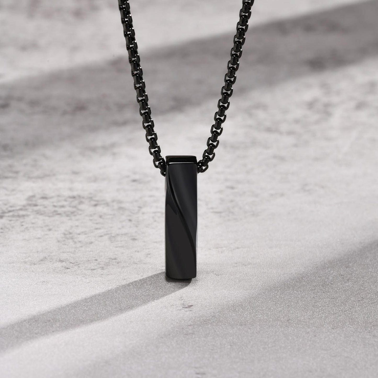 Mobius Bar Pendant Necklace for Men – Geometric Stainless Steel Amulet | Silver & Black PN-1830