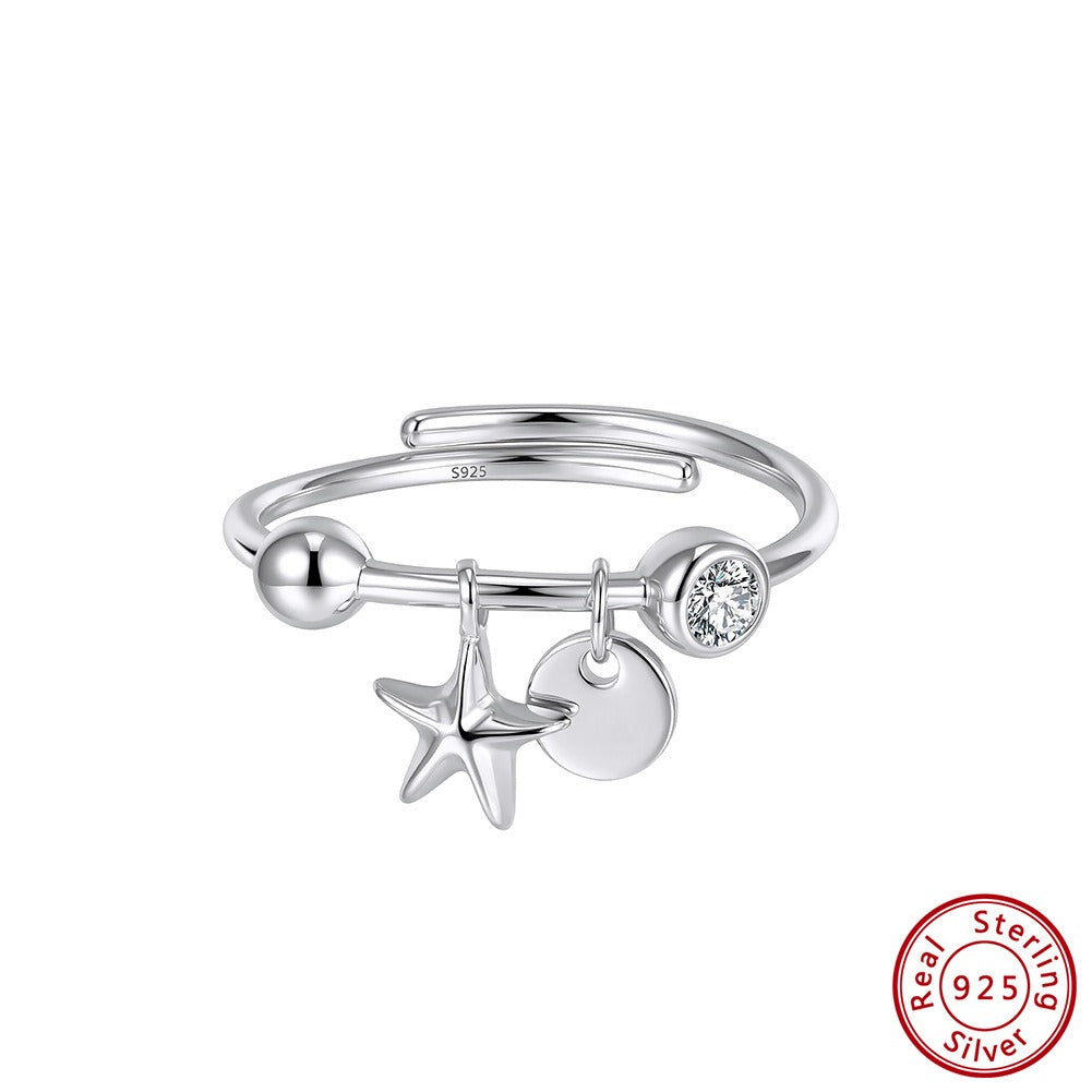 Kemstone Star Dangle Ring for Women 925 Sterling Silver Cubic Zirconia Adjustable Open Gold Silver APR47