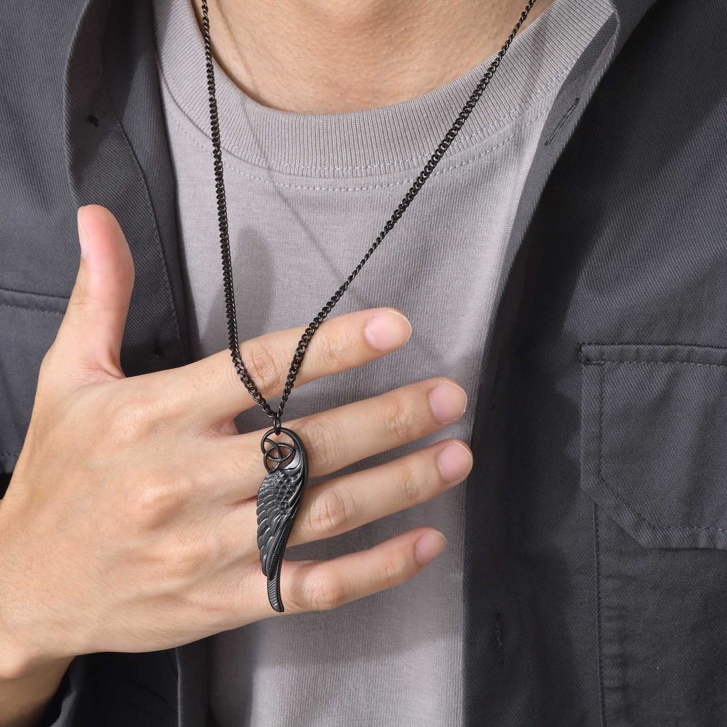 Kemstone Men’s Stainless Steel Celtic Knot Angel Wing Necklace – Vintage Pendant Gold/Black PN-1682