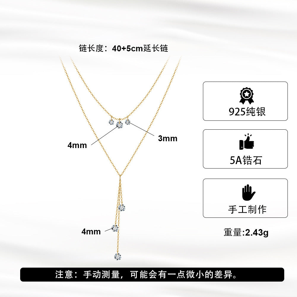 Kemstone Layered 925 Sterling Silver Necklace – Gold & Silver Adjustable Cubic Zirconia Y Pendant Jewelry for Women A4-BQN20