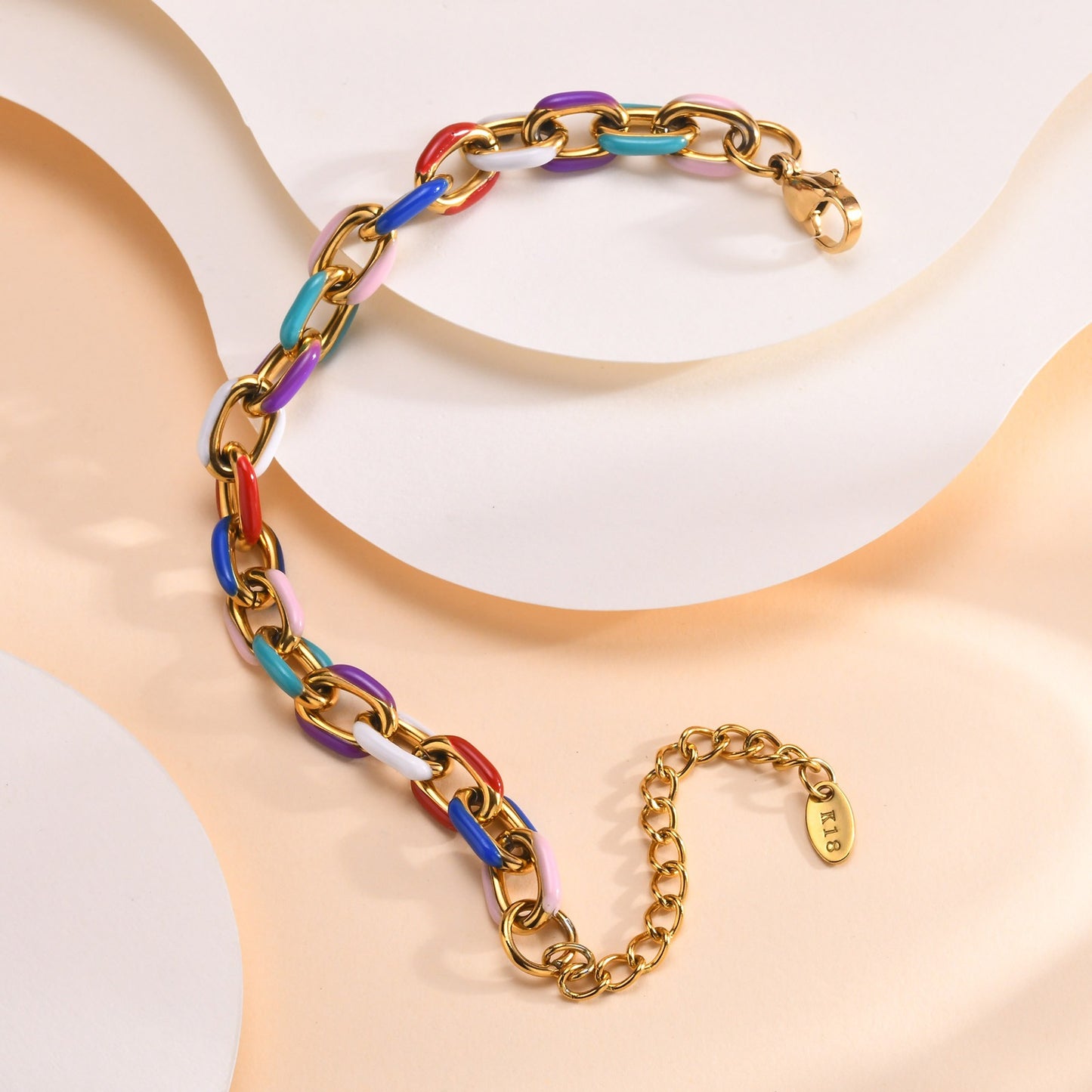 Pulsera Kemstone de acero inoxidable con cadena cubana de resina coloreada - Acabado en oro de 18 quilates, joyería de moda para mujer BR-1964