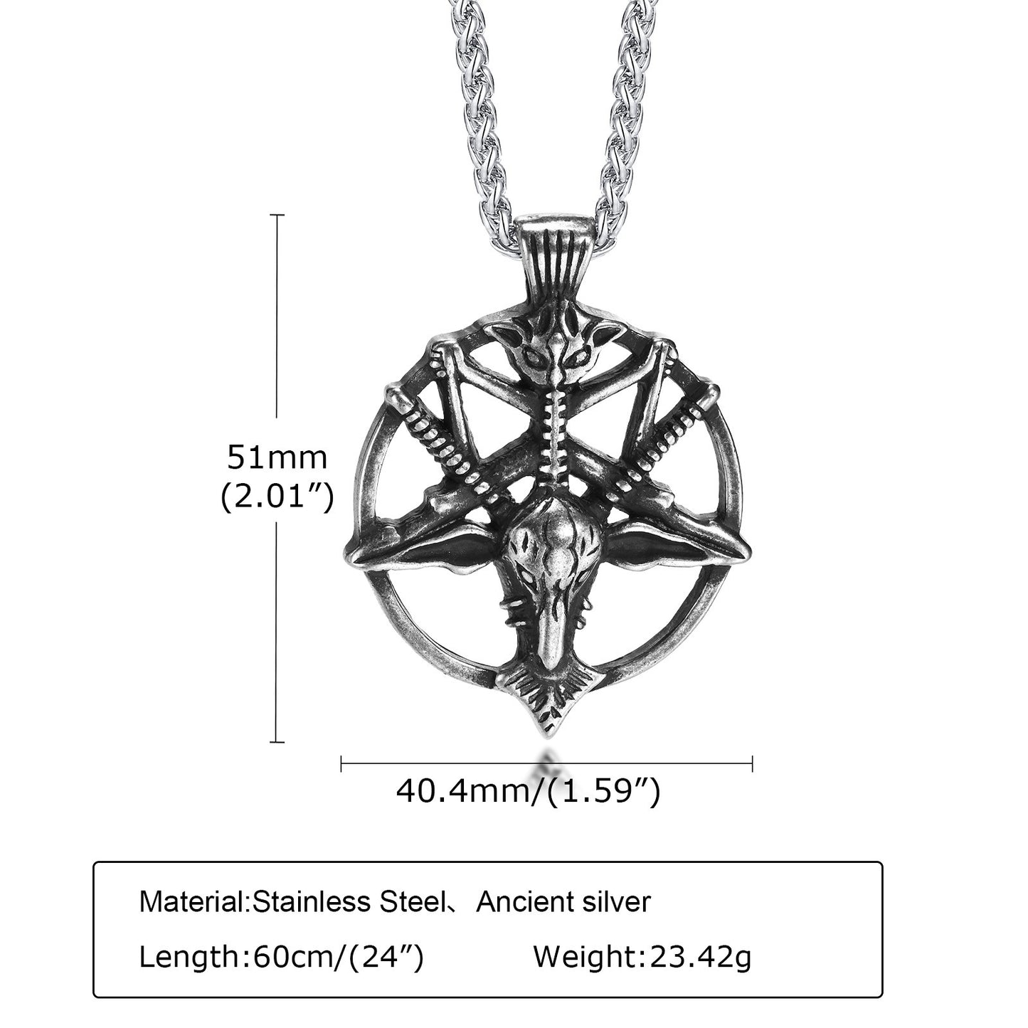 Kemstone Satanic Goat Head Pendant – Stainless Steel Gothic Pentagram Necklace PN-1266