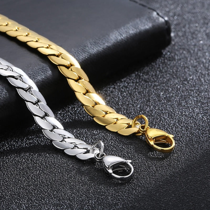 Kemstone Men's Stainless Steel Flat NK Chain Bracelet - Modern Minimalist Unisex Jewelry for Daily Wear & Gift KB138281-Z