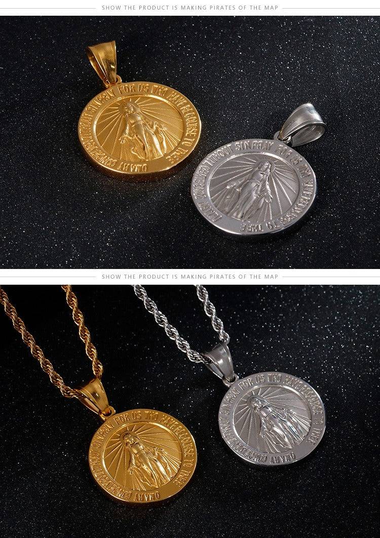 Kemstone Steel Medallion Necklace – Engraved Circular Pendant with Letter Charm for Men | Gothic Minimalist Jewelry KP80828-Z