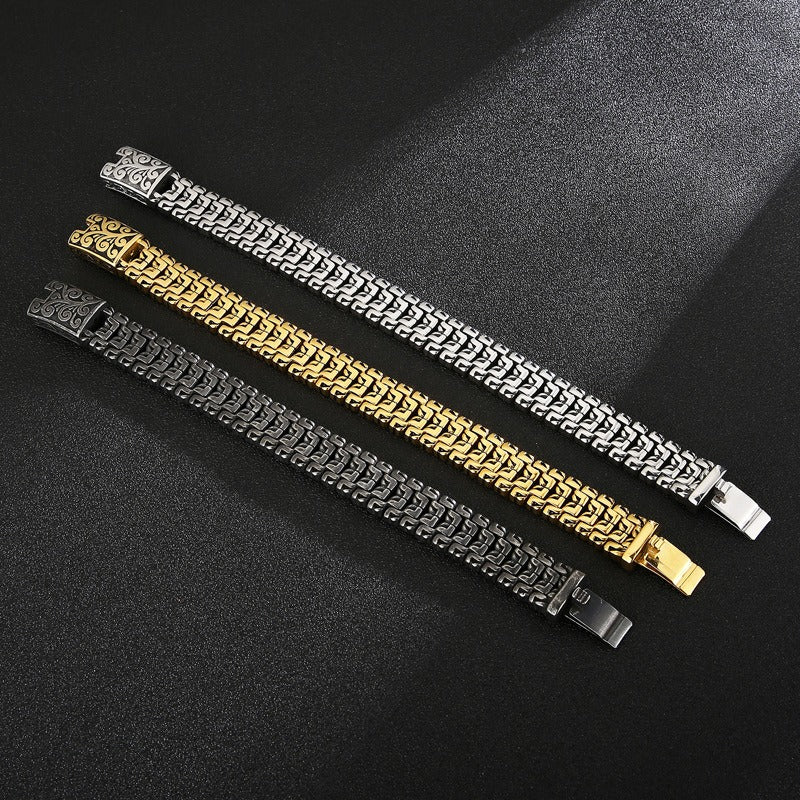 Kemstone Men’s Floral Armor Chain Bracelet – Stainless Steel Gothic Curb, 20cm/22cm KB123643