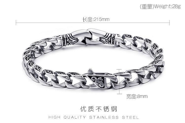 Kemstone Men's Vintage Cuban Chain Bracelet – Engraved Titanium Steel Punk Cuff for Gothic Streetwear KB80116-BD