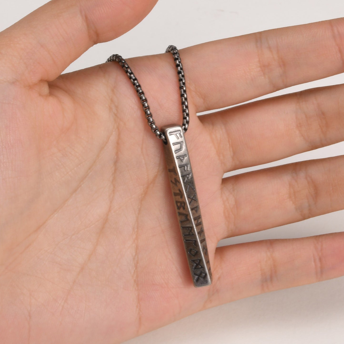 Kemstone Nordic Rune Bar Necklace – Stainless Steel Viking Pendant, Elder Futhark Engraving NC-1383