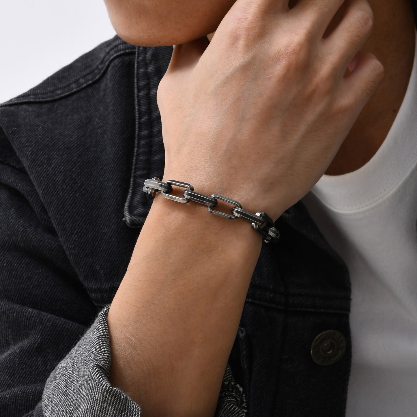 Chunky Square-Link Stainless Steel Bracelet for Men – Norse-Inspired Heavy Chain BR-1734