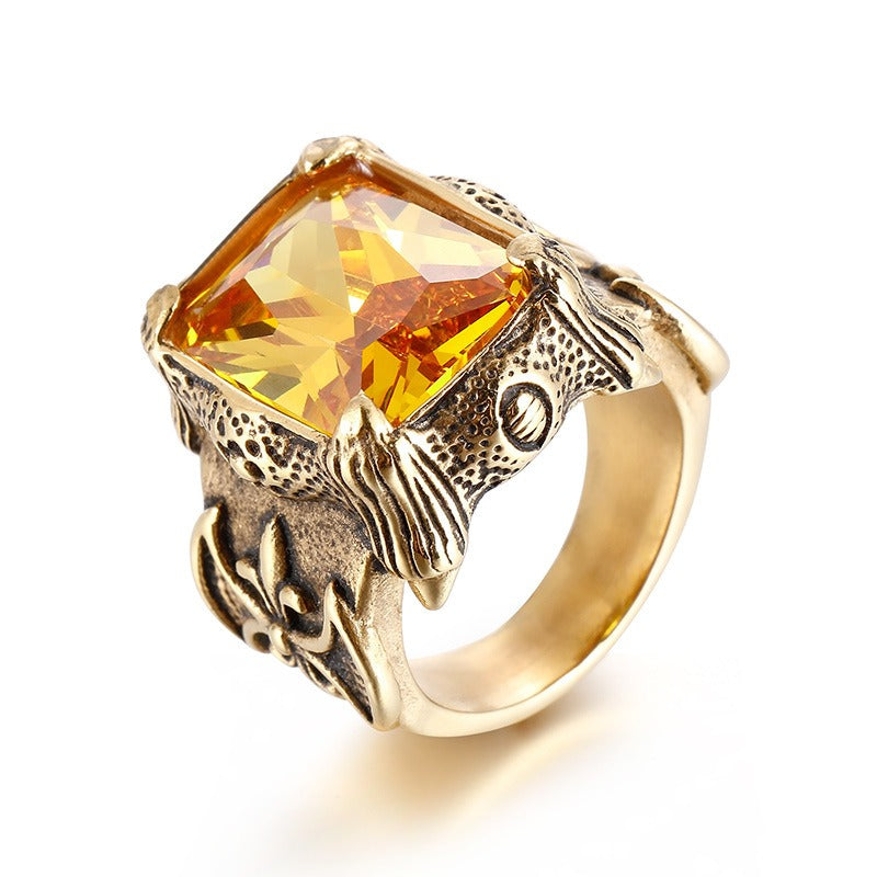 Anillo Kemstone de acero y titanio, estilo gótico punk vintage con cristales para hombre KR39427