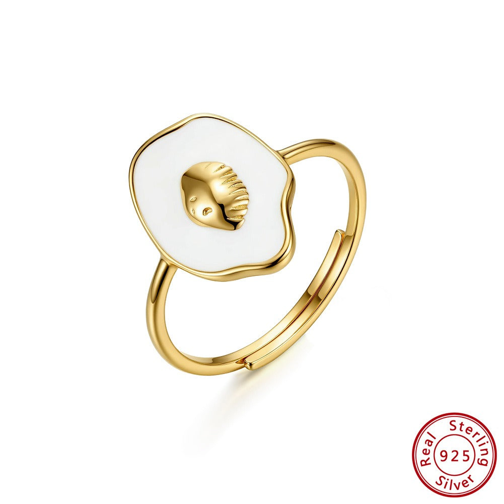 Kemstone Shell Ring for Women 925 Sterling Silver Adjustable Open Enamel Detail APR45