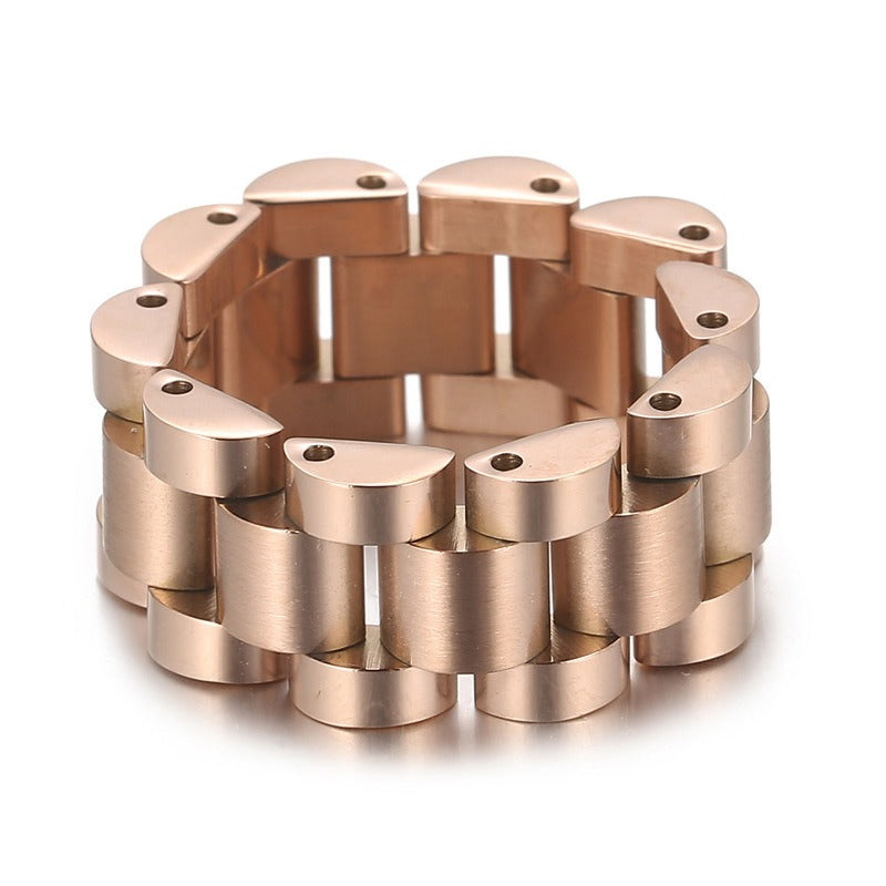 Kemstone Watch Chain Ring – Stainless Steel Hip-Hop Minimalist Jewelry for Men & Women KR86690