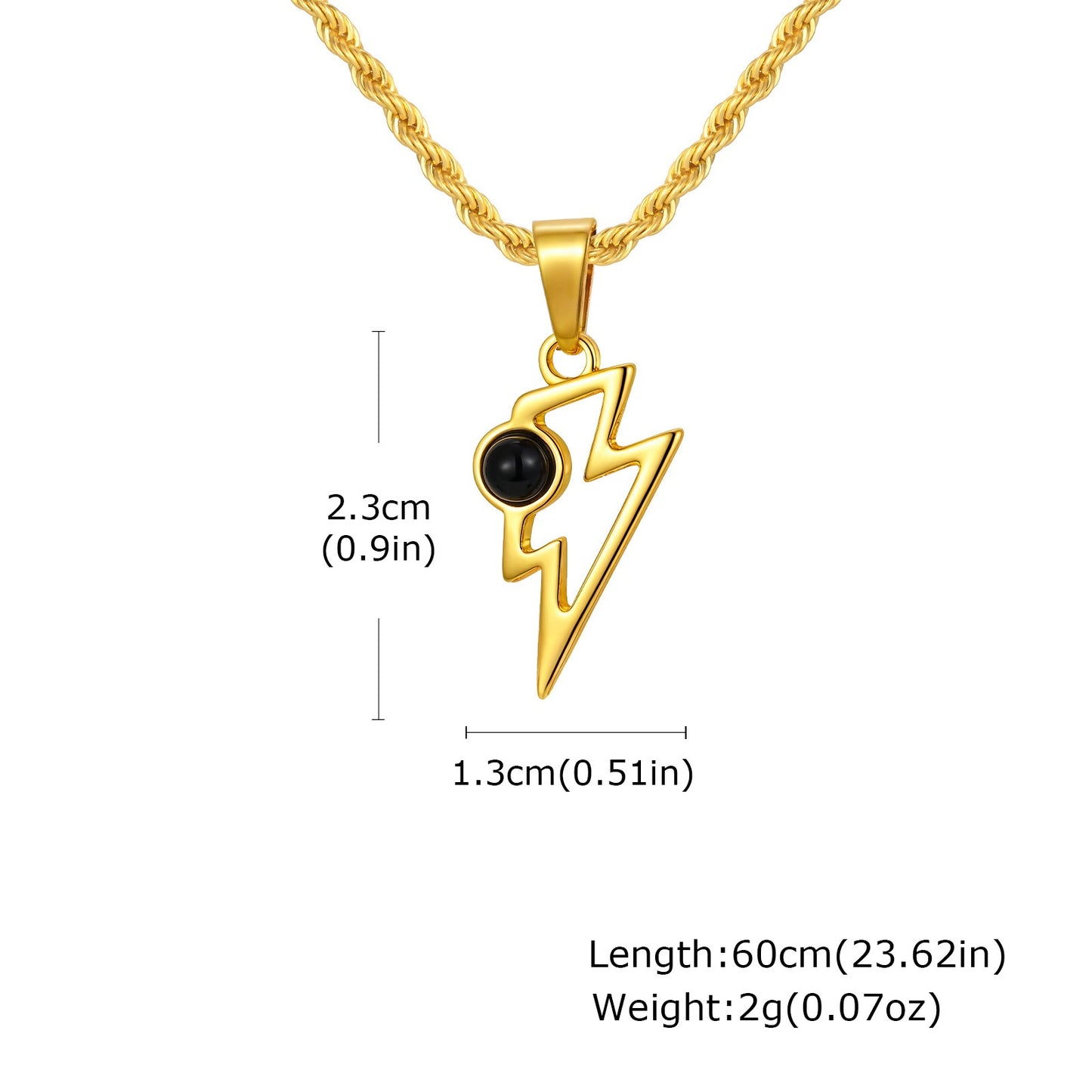 Kemstone Men’s Stainless Steel Lightning Pendant Necklace – Natural Stone Jewelry PN-2202