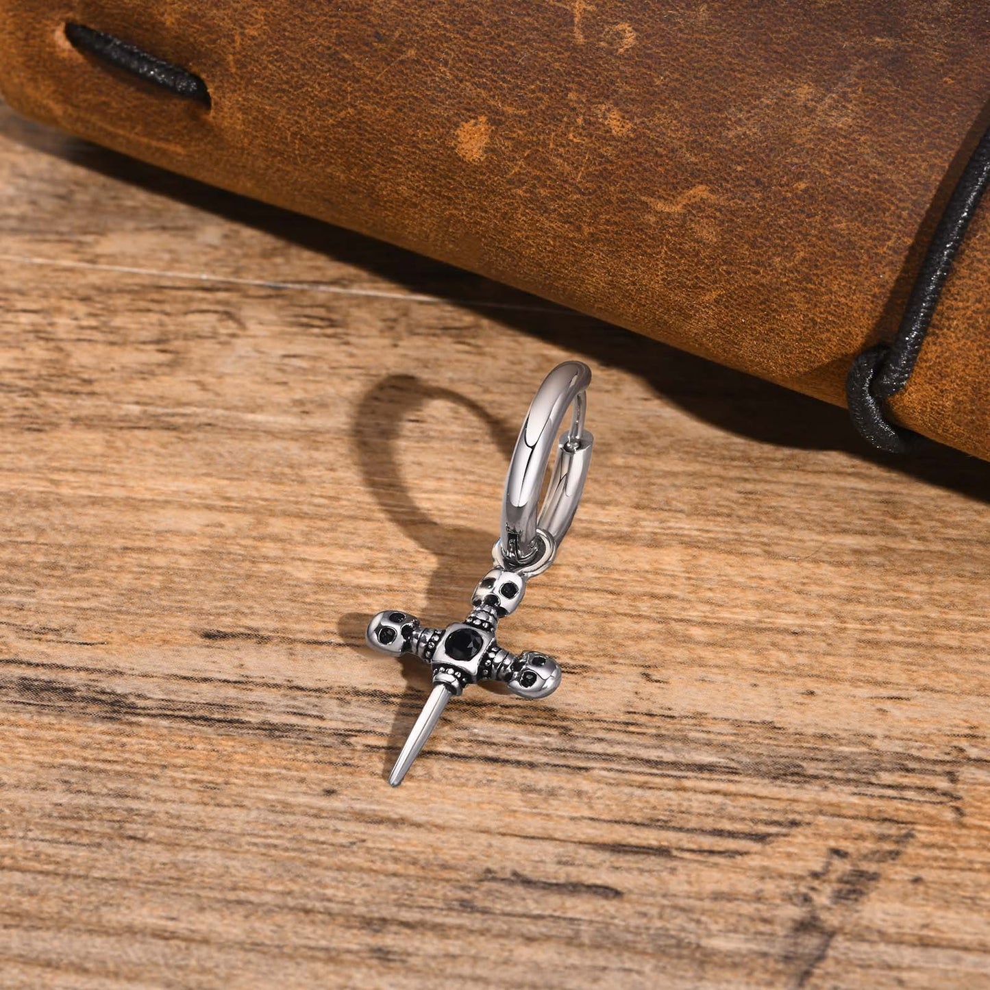 Men's Gothic Cross Hoop Earring – Stainless Steel Sword & Spear Designs ED-684