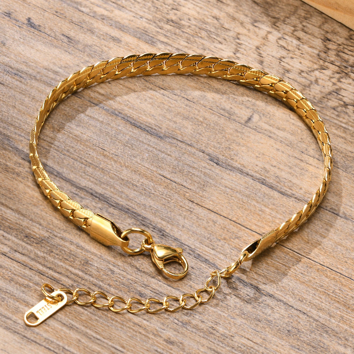 Kemstone Cuban Link Bracelet – 6mm Gold-Tone Stainless Steel Men’s Chain BR-1231