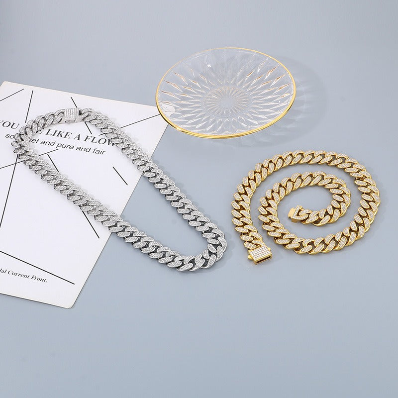 Kemstone Iced Out Cuban Link Chain & Bracelet – Heavy-Duty Titanium Steel Hip-Hop Jewelry KB170711