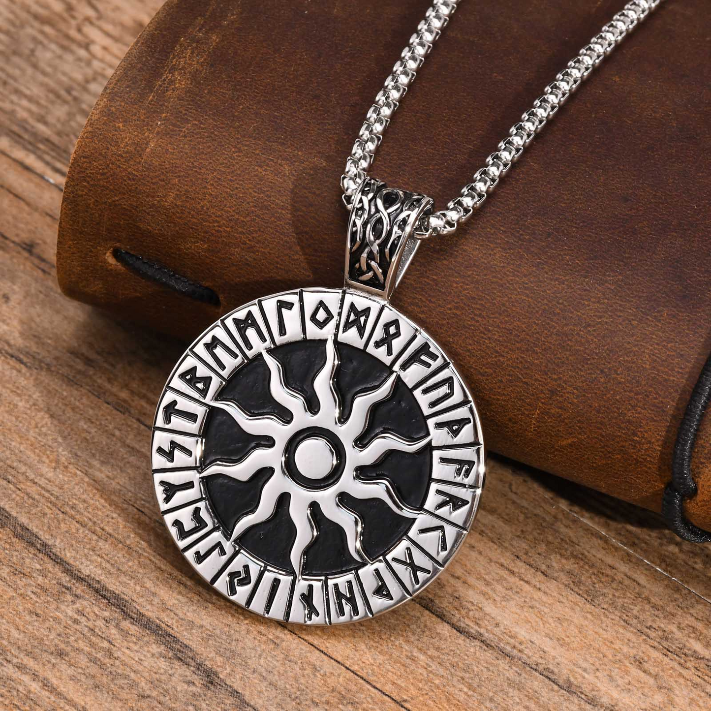 Kemstone Viking Rune Sun Pendant Necklace for Men – Stainless Steel PN-1631