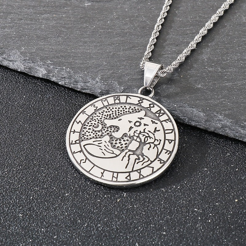 Kemstone Viking Wolf Pendant Necklace for Men – Stainless Steel Symbol Jewelry KP116382-MZOZ