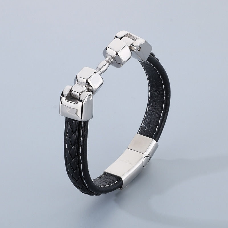 Kemstone Stainless Steel Skull Anchor Braided Leather Cuff Bracelet Punk Biker Style KB53392-K