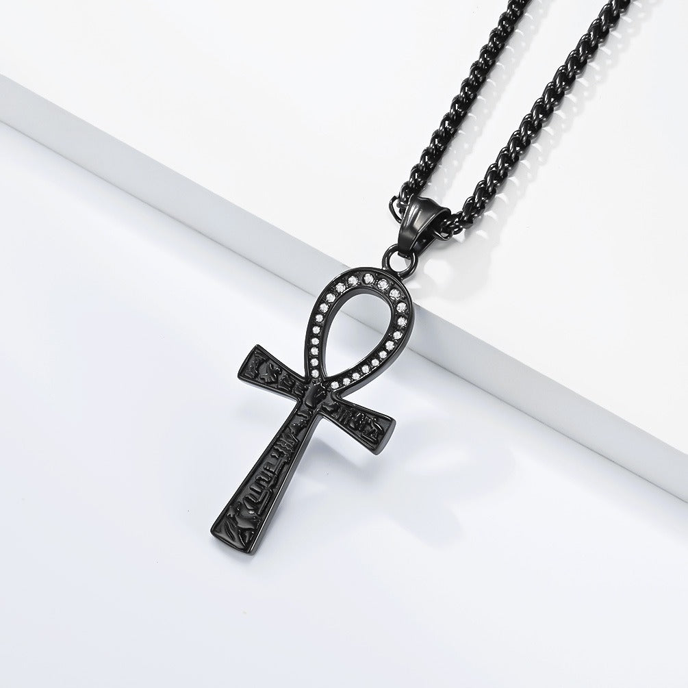 Kemstone Ankh Pendant Necklace Stainless Steel Geometric Symbol for Men Silver Gold Black K-PT708