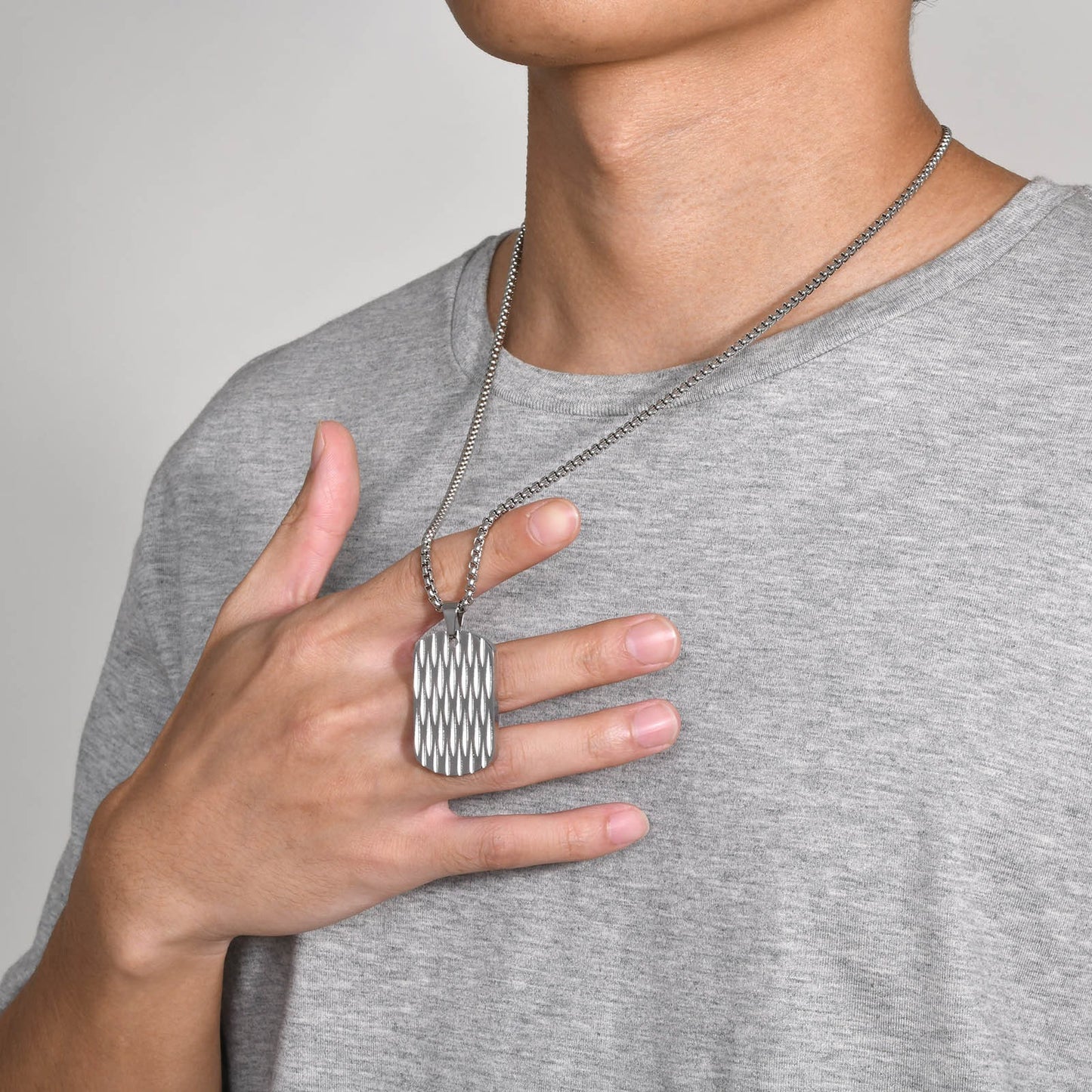 Kemstone Men’s Stainless Steel Geometric Ripple Dog Tag Pendant Necklace – Modern Street Style PN-1920