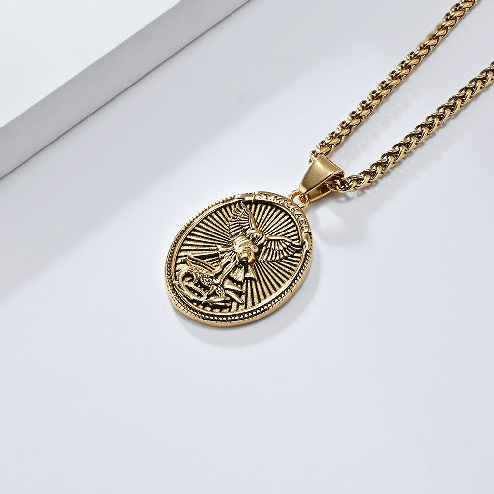 Kemstone Winged Knight Shield Stainless Steel Pendant Necklace for Men K-PT598