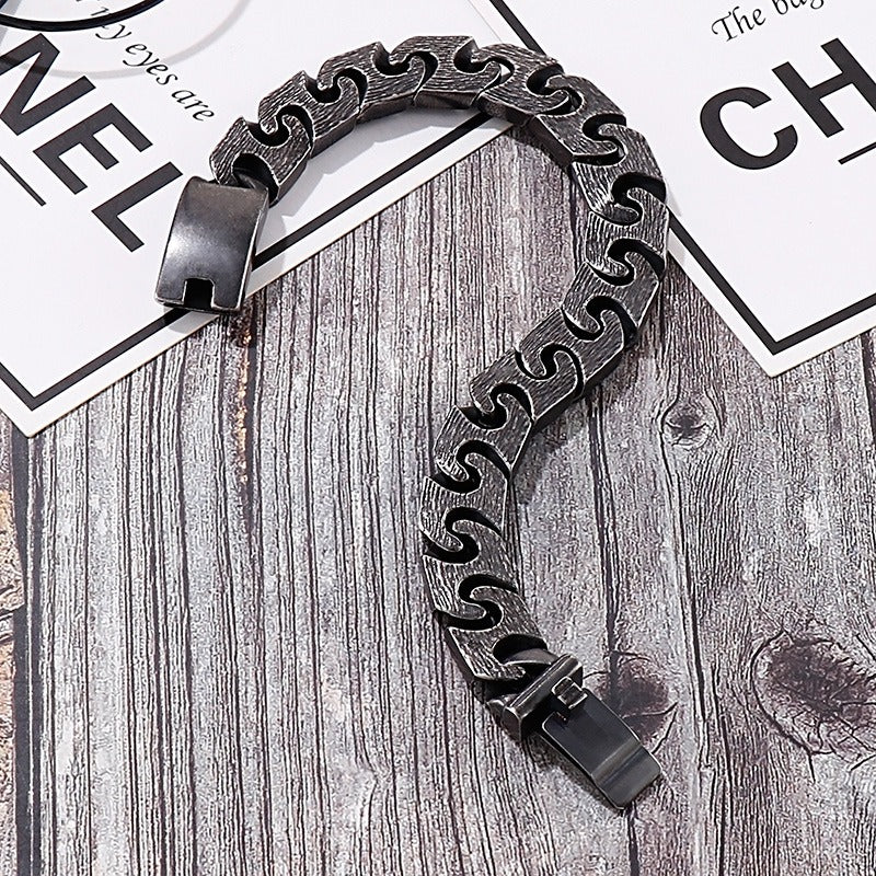 Kemstone Gothic Titanium Steel Bracelet for Men – Rustic Geometric Chain with Matte Industrial Finish KB137016-BDJX