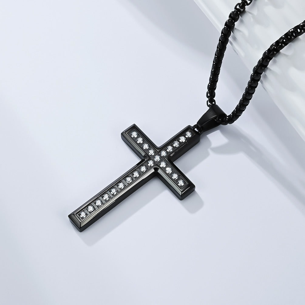 Kemstone Titanium Steel Cross Necklace for Men Women – Minimalist CZ Pendant, Modern Jewelry K-PT668