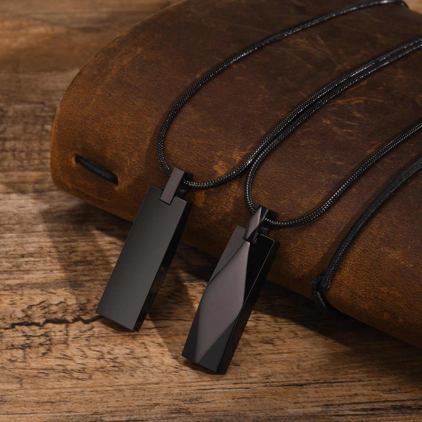 Men’s Geometric Pendant Necklace – 3D Rhombus Rectangle Design in Stainless Steel | Black & Silver Gothic Style NC-1455