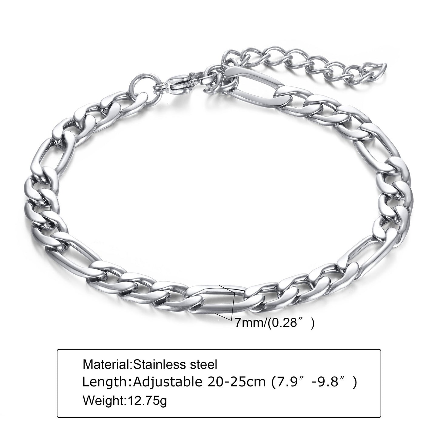 Pulsera Kemstone de acero inoxidable 3:1 con cadena NK de titanio y acero - 5 mm/7 mm, joyería unisex de oro y acero para uso diario BR-1076