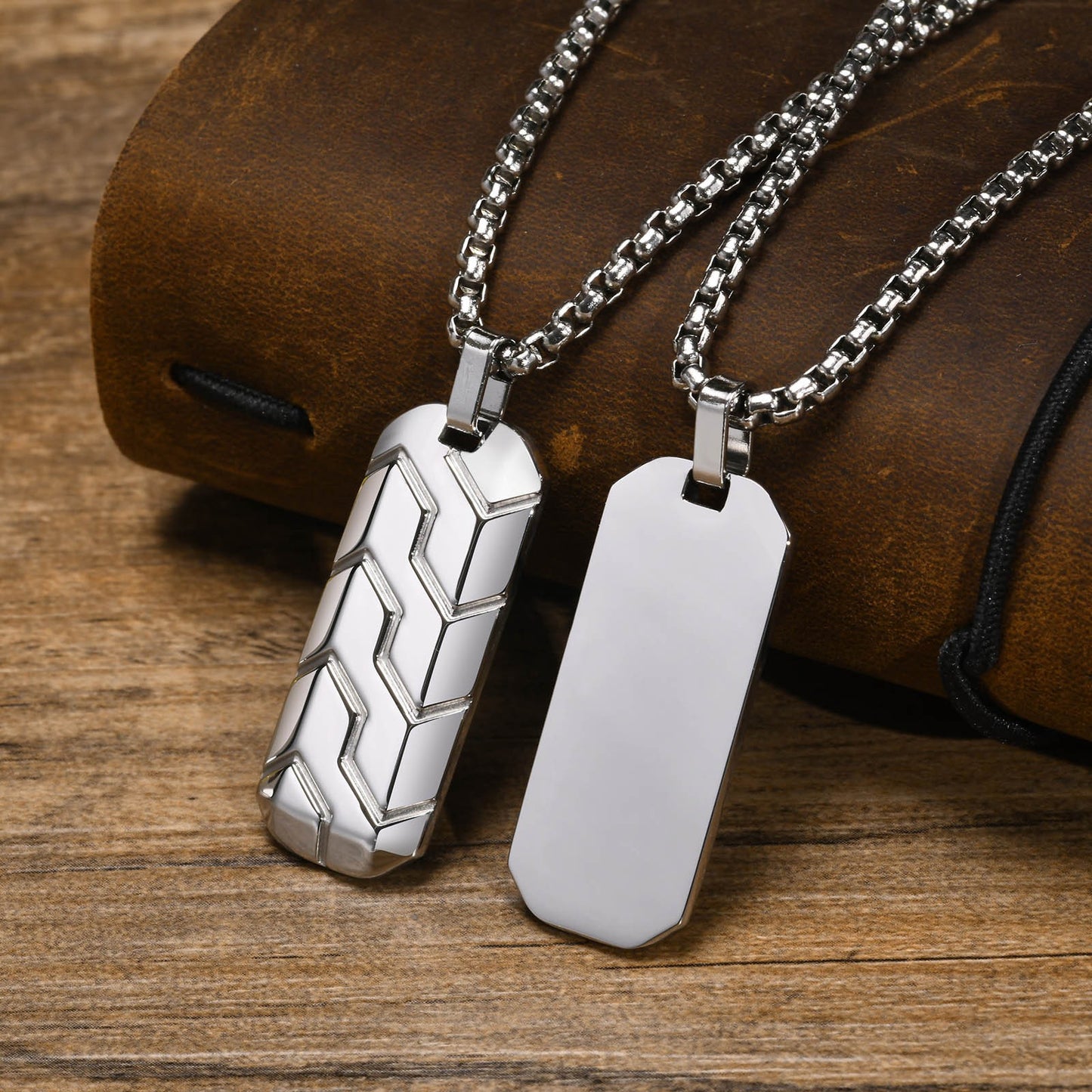 Tire Tread Pendant Necklace for Men – Stainless Steel Geometric Dog Tag PN-1857
