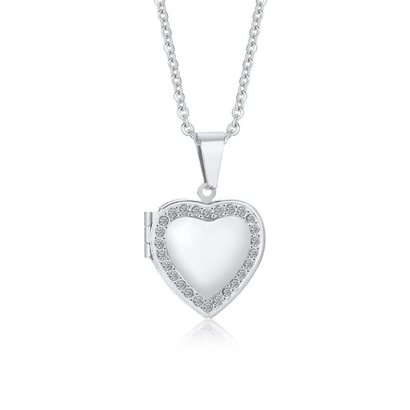 Colgante de corazón de acero inoxidable Kemstone con circonitas - Collar con dije que se abre para mujer PN-1364