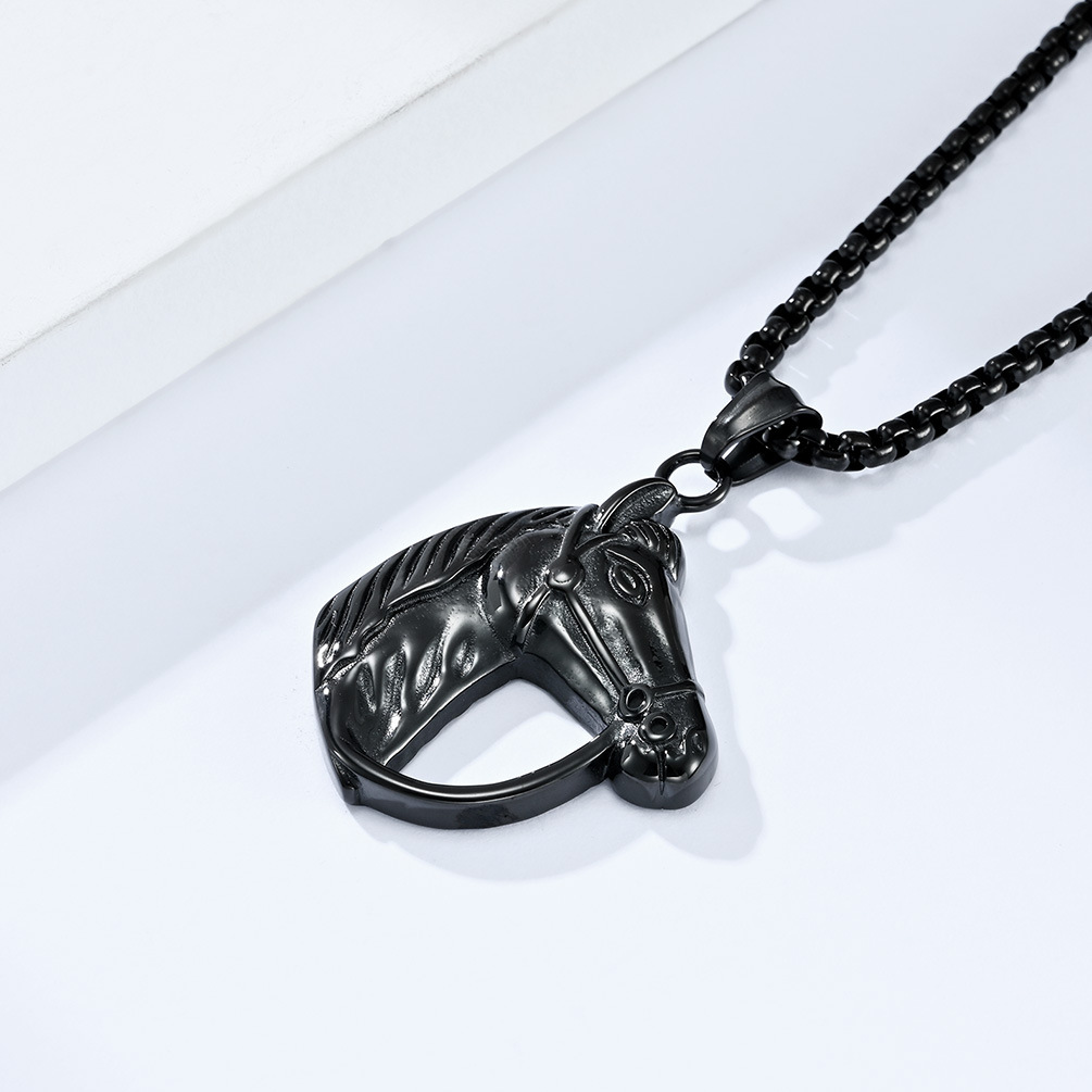 Kemstone Stainless Steel Racing Horse Head Pendant Necklace for Men K-PT440