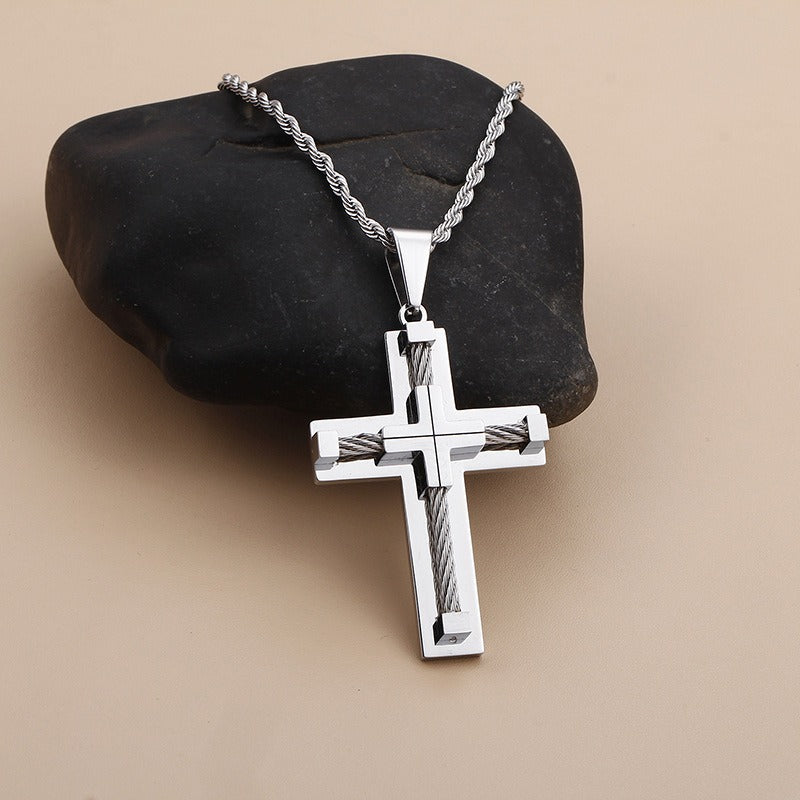 Collar con colgante de cruz de acero inoxidable y titanio minimalista moderno Kemstone para hombre - Joyería unisex duradera y de uso diario KP55886-K