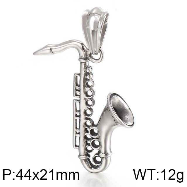 Kemstone Titanium Steel Skull Pendant Necklace with Musical Instruments – Hip Hop KP55730-BD