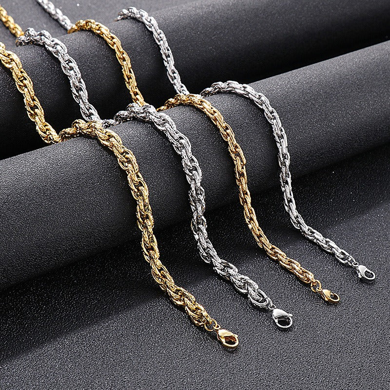Kemstone Heavy Rope Twist Stainless Steel Chain – Bold Hip-Hop Men’s Necklace & Bracelet KS138928-Z