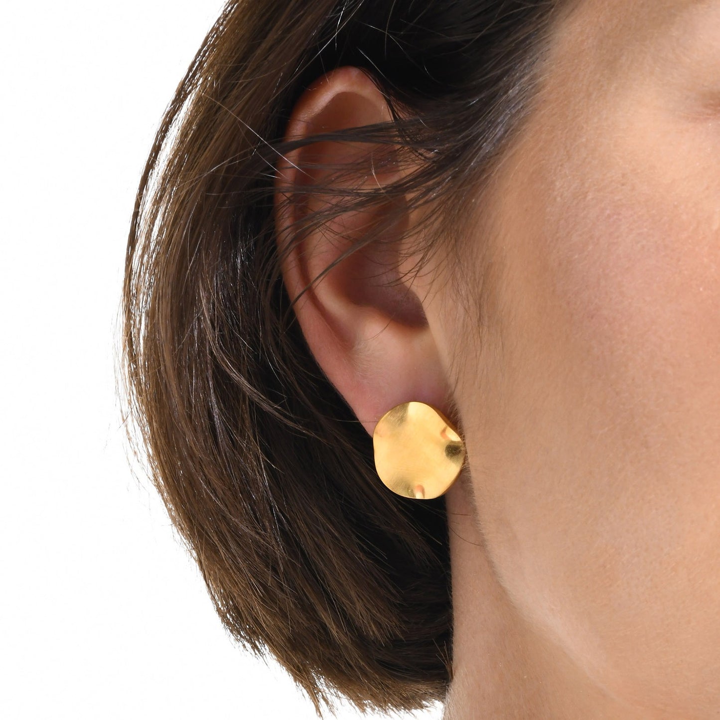 Brushed Stainless Steel Stud Earrings – Irregular Bold Design | Retro Power Form ES-399