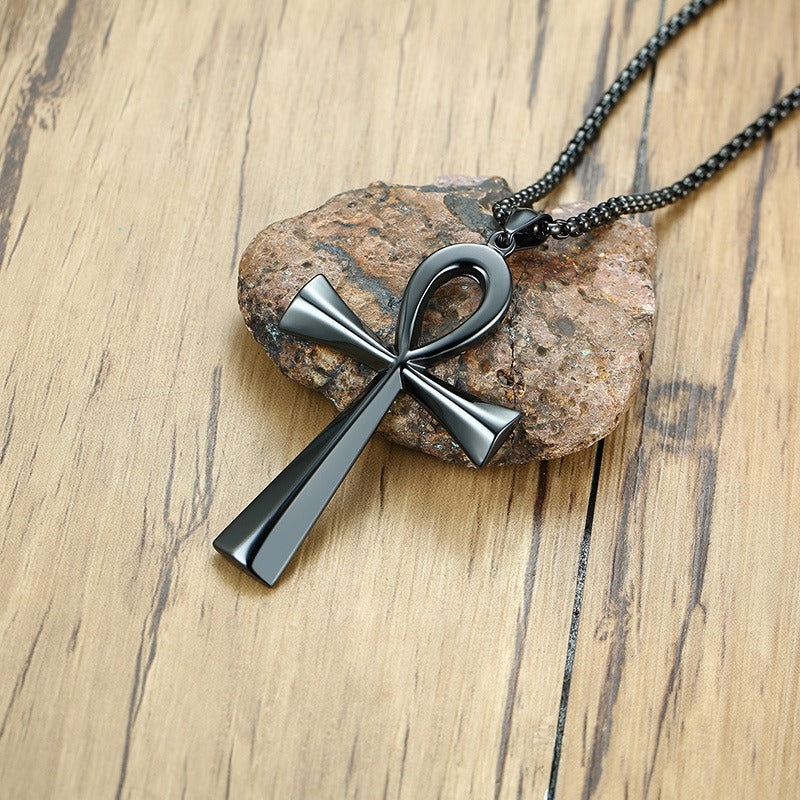 Colgante de cruz Ankh de acero inoxidable de 64 mm de Kemstone para hombre, joyería de hip hop PN-646