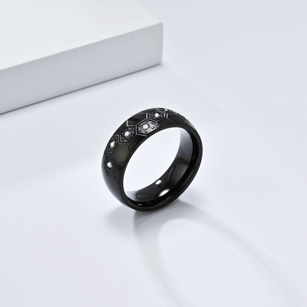 Kemstone Stainless Steel Soccer Inspired Ring for Men Hexagon Design K-R995