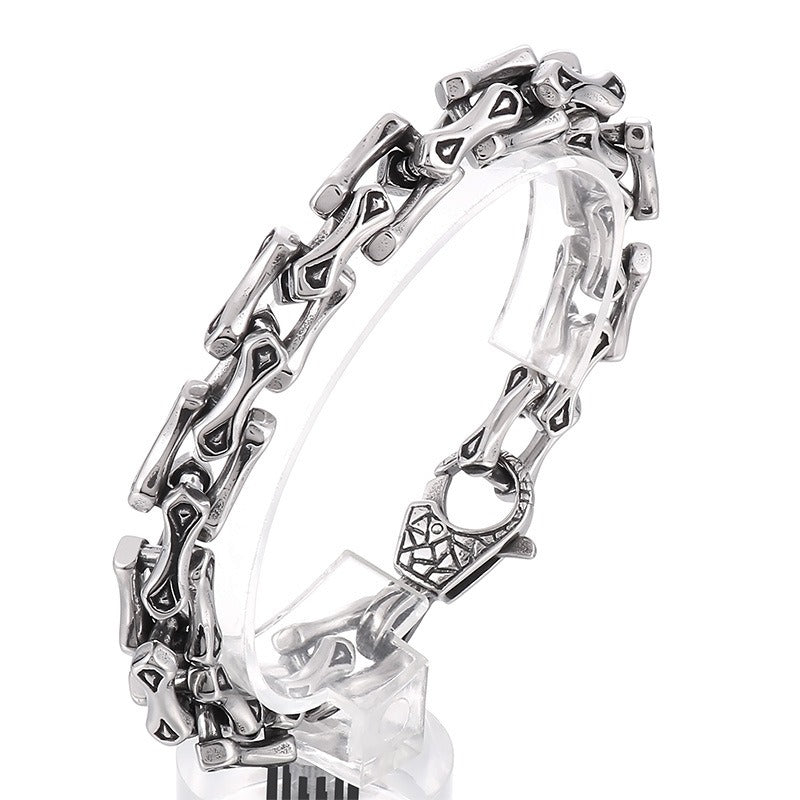Kemstone Men’s Titanium Steel Bone Chain Bracelet – Vintage Biker Cuban Link Jewelry KB164110-KJX