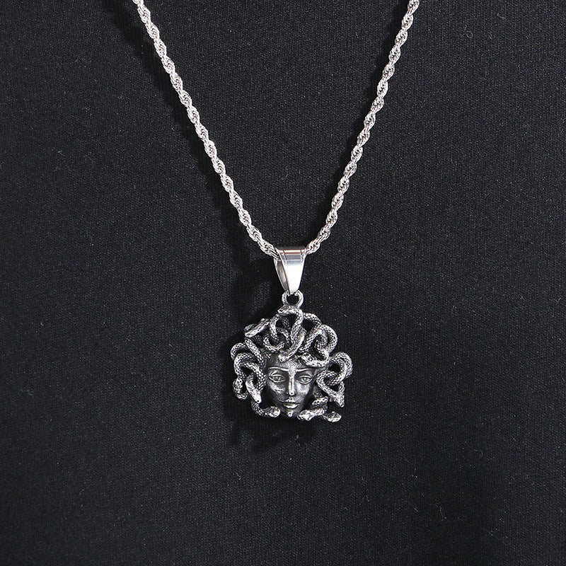 Kemstone Gothic Snake Goddess Pendant – Greek Mythology Stainless Steel Men's Necklace KP115490