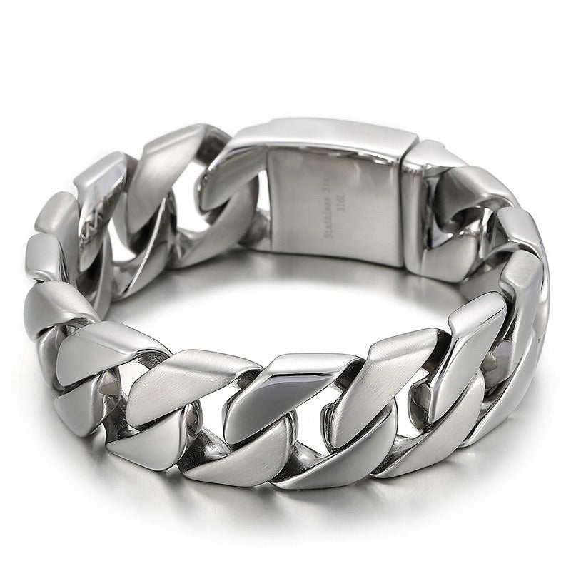 Kemstone Matte Titanium Steel Cuban Link Bracelet – Rugged Minimalist Chain for Men’s Urban & Gothic Style KB162789